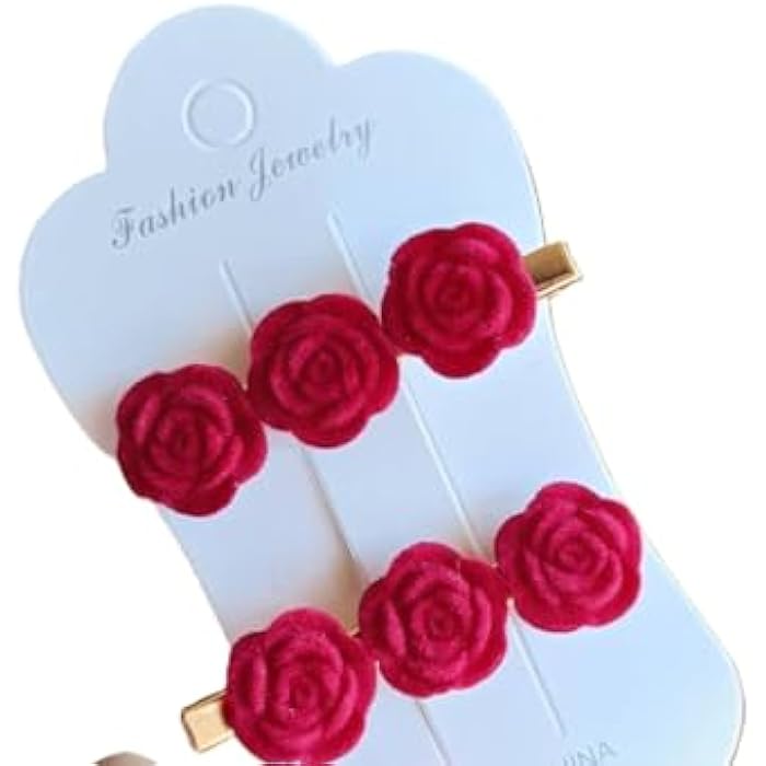 Small Red Flower Hair Clips 2 Pack – Vintage French Design for Girls - Image 1